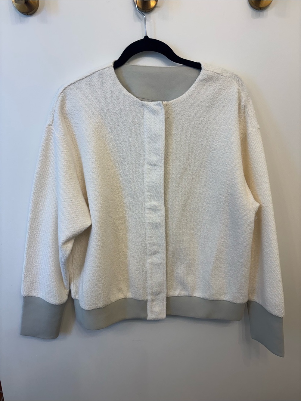 NWT Varley Margate Textured Sweater in Ivory size Medium Bomber sweatshirt - Picture 2 of 8